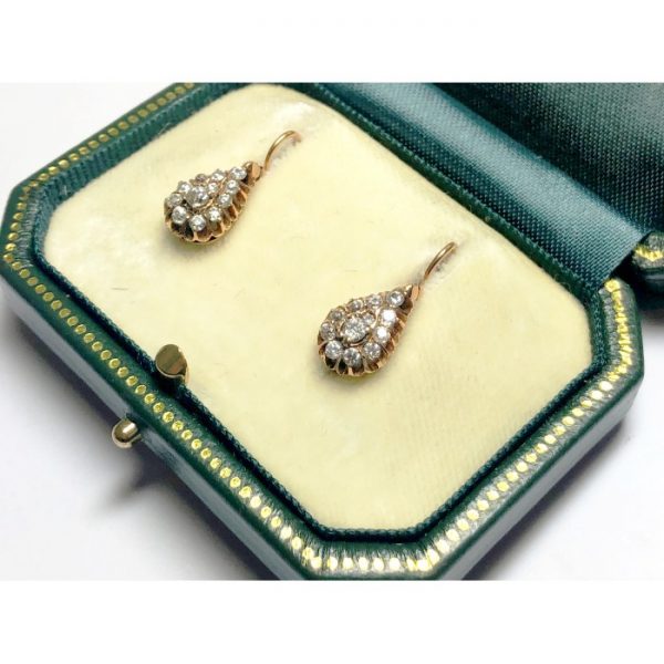Antique Russian Diamond Gold Drop Earrings