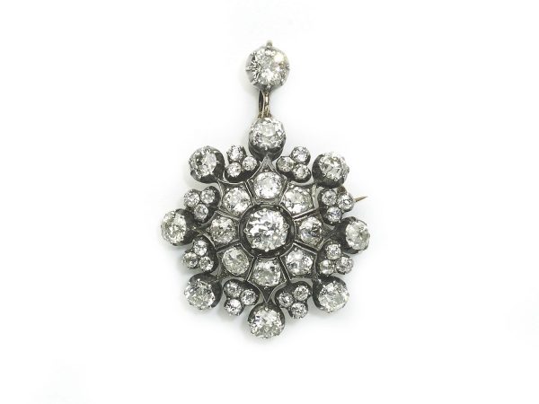 Antique diamond brooch snowflake old cut diamond silver and gold Victorian period