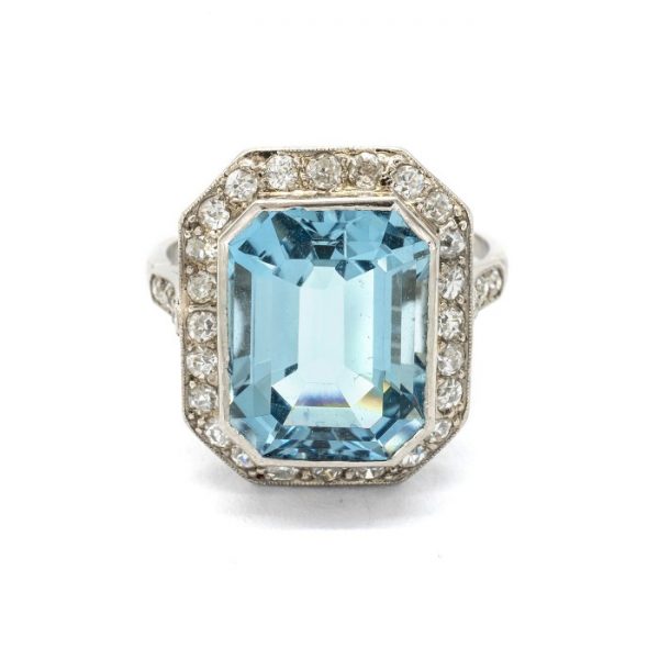 Antique Art Deco Aquamarine and Diamond Ring, 5.87carats