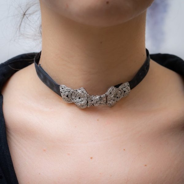 Antique Art Deco Diamond Platinum Bow Choker Necklace - Jewellery Discovery