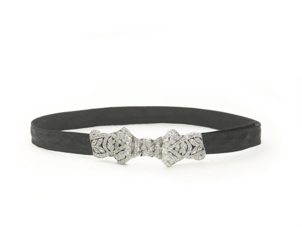 Antique Art Deco Diamond Platinum Bow Choker Necklace