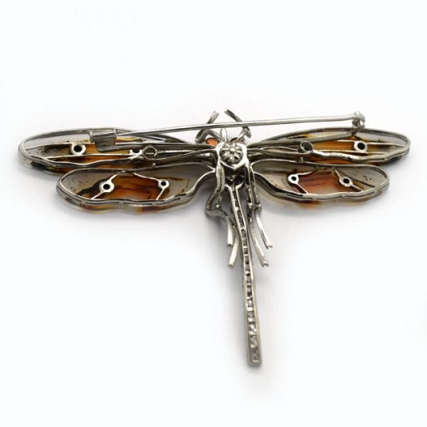 MOCHA STONE AGATE, DIAMOND AND PADPARADSCHA SAPPHIRE DRAGONFLY BROOCH