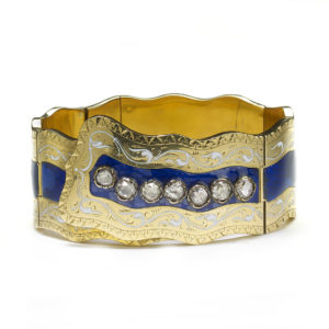 Victorian Enamel Diamond Gold Bangle Bracelet