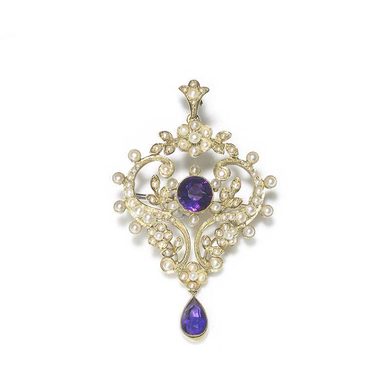 Antique Edwardian Amethyst Seed Pearl Pendant Jewellery Discovery - Amethyst And Pearl Pendant