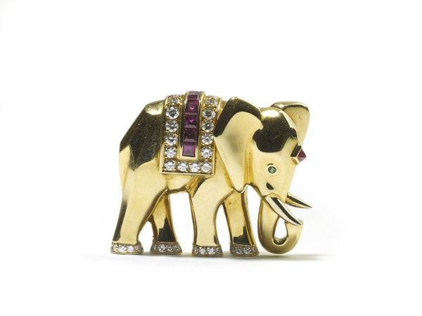 Vintage Cartier jewellery Emerald Ruby Diamond Gold Elephant Brooch