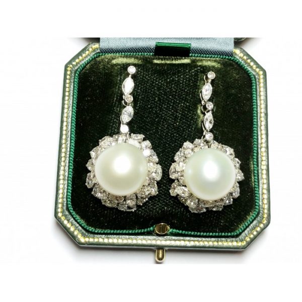 Vintage South Sea Pearl & Diamond Earrings