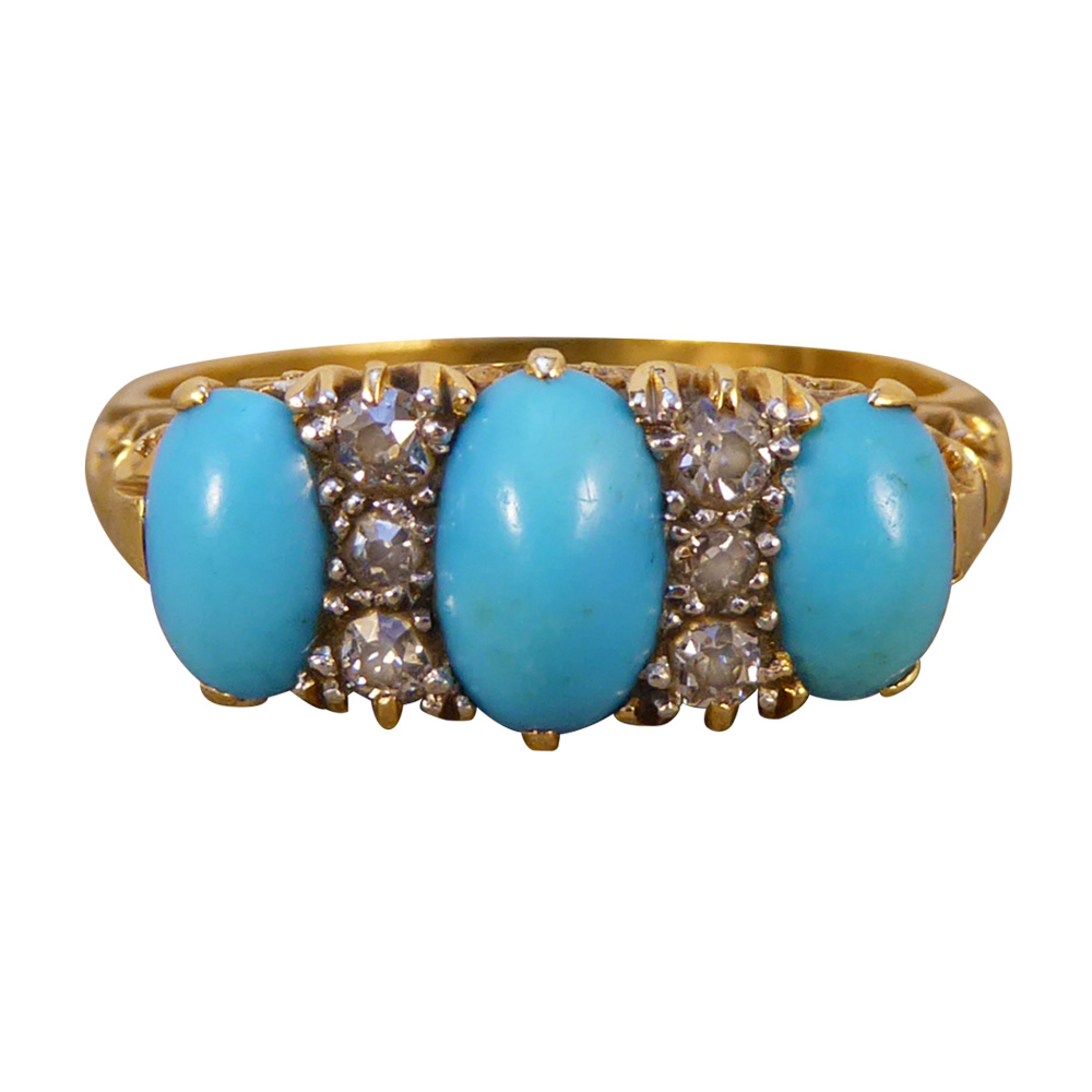 Late Victorian Turquoise and Diamond Three Stone Ring — Jewellery Discovery