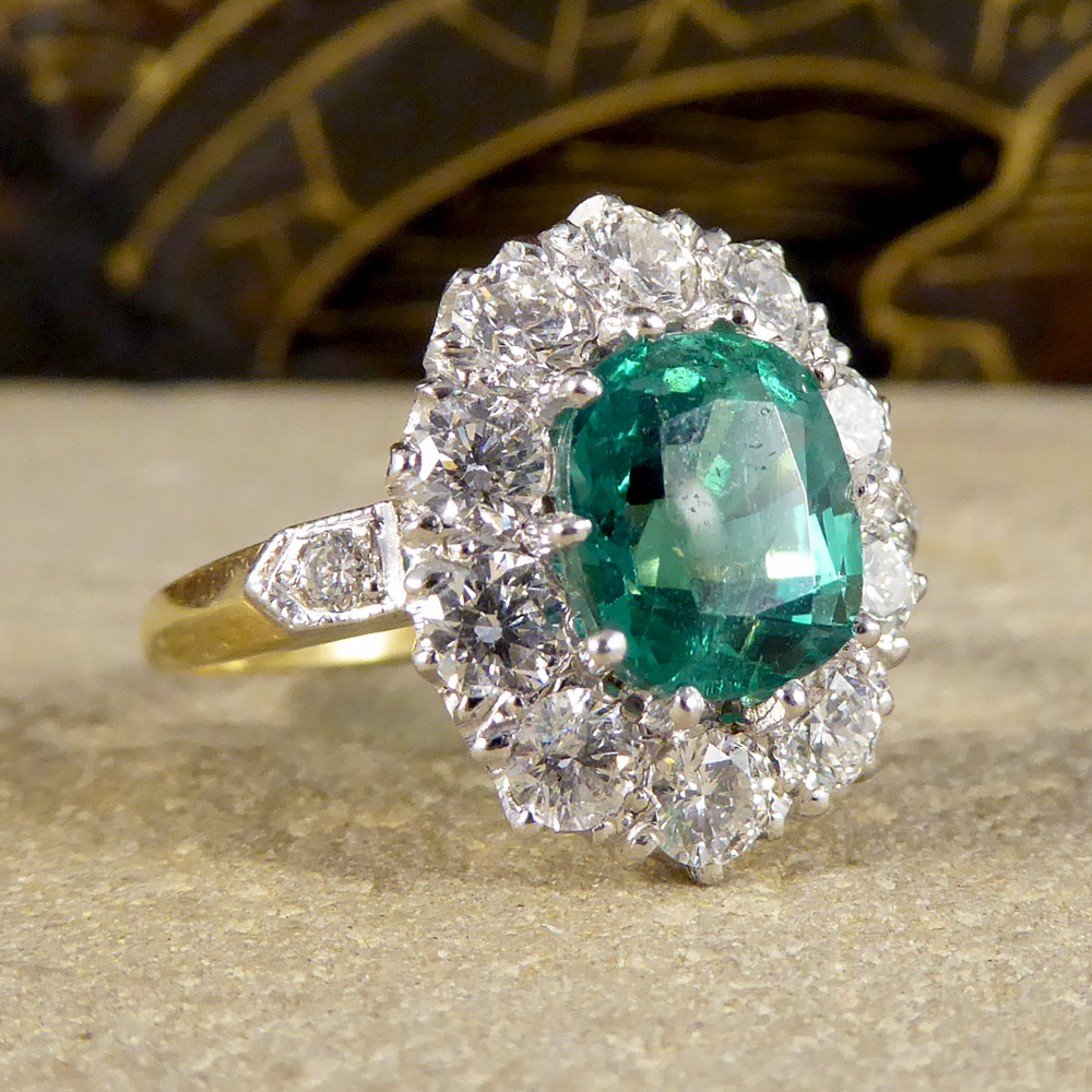 Vintage Emerald and Diamond Cluster Engagement Ring