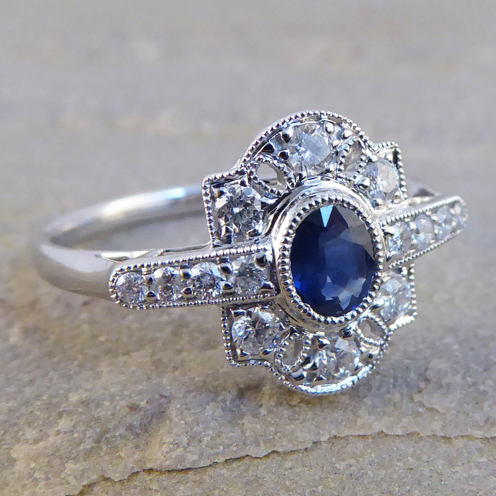 Art Deco style Sapphire and Diamond Ring — Jewellery Discovery