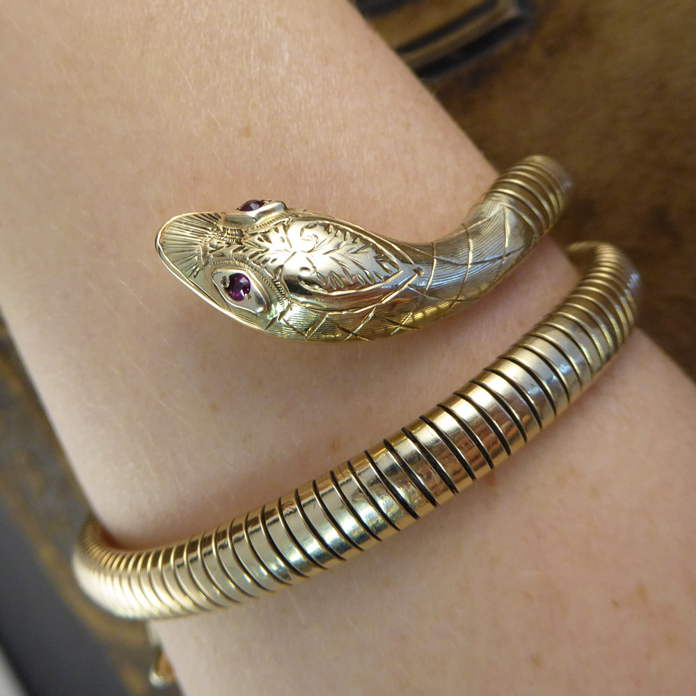 Vintage Ruby Snake Flexi Bangle Bracelet in 9ct Gold — Jewellery Discovery