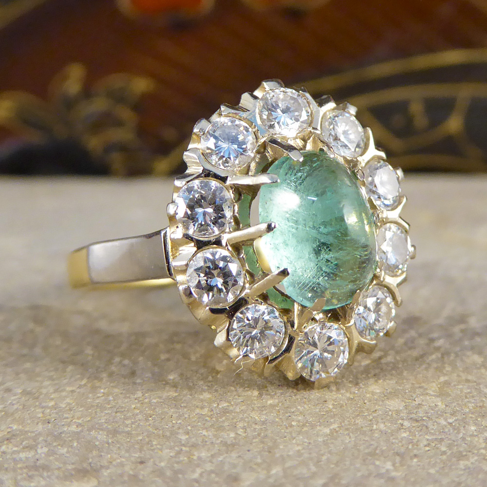 Vintage Cabochon Emerald and Diamond Cluster Ring — Jewellery Discovery