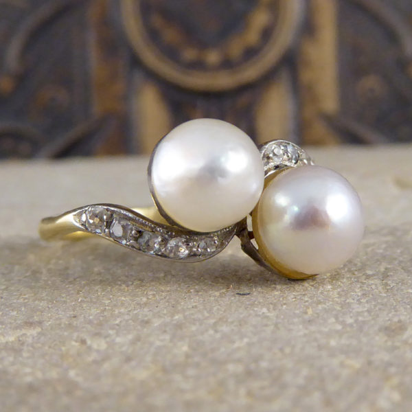 Edwardian Pearl and Diamond Twist Ring