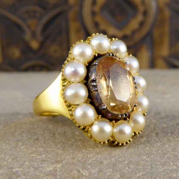 Victorian Orange Topaz and Pearl Ring