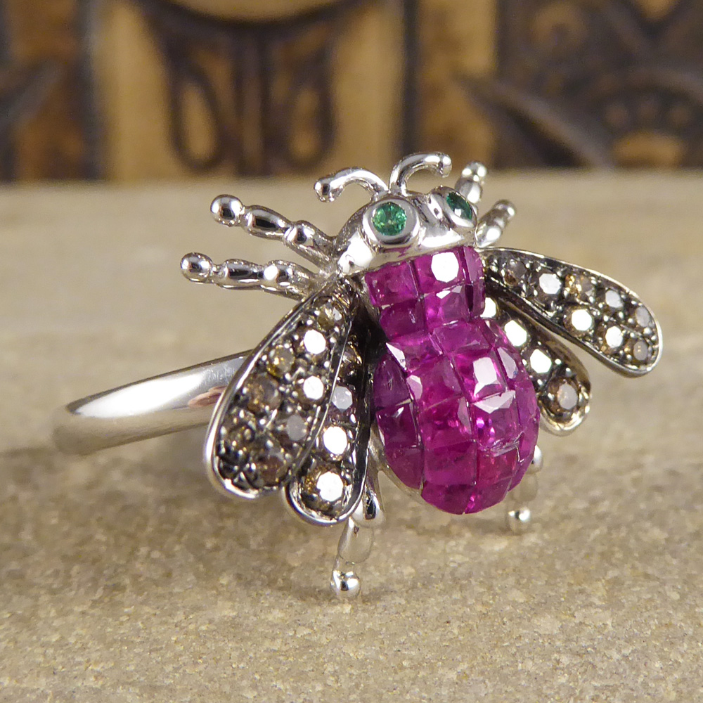 Ruby, Emerald and Diamond Bee Ring — Jewellery Discovery