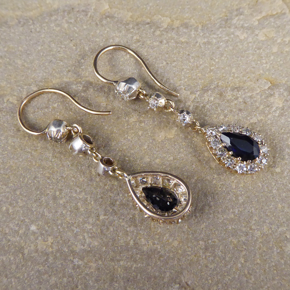 Late Victorian Sapphire and Diamond Drop Earrings — Jewellery Discovery