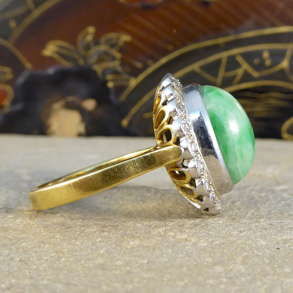 Vintage Jade and Diamond Cluster Ring