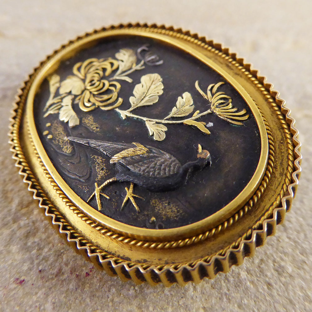 Beautiful Victorian Japanese Shakudo Bird Brooch in 15ct Gold ...