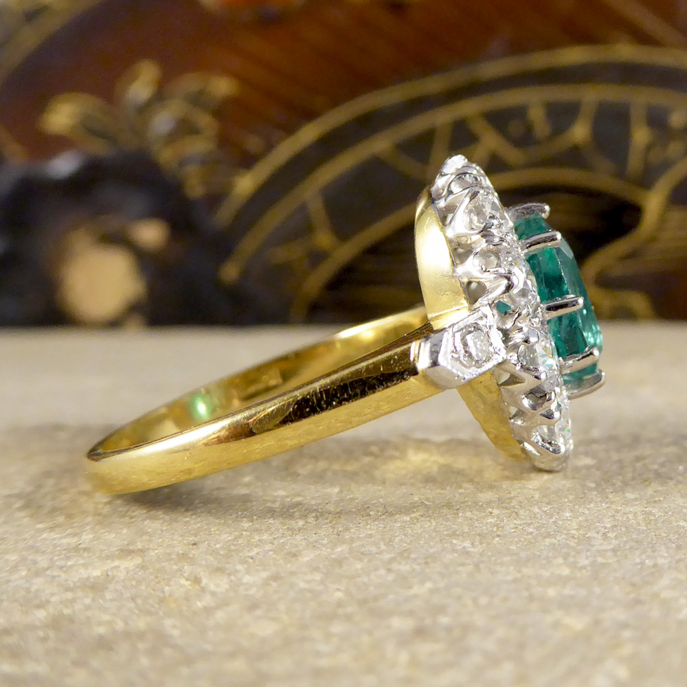 Vintage Emerald and Diamond Cluster Engagement Ring — Jewellery Discovery