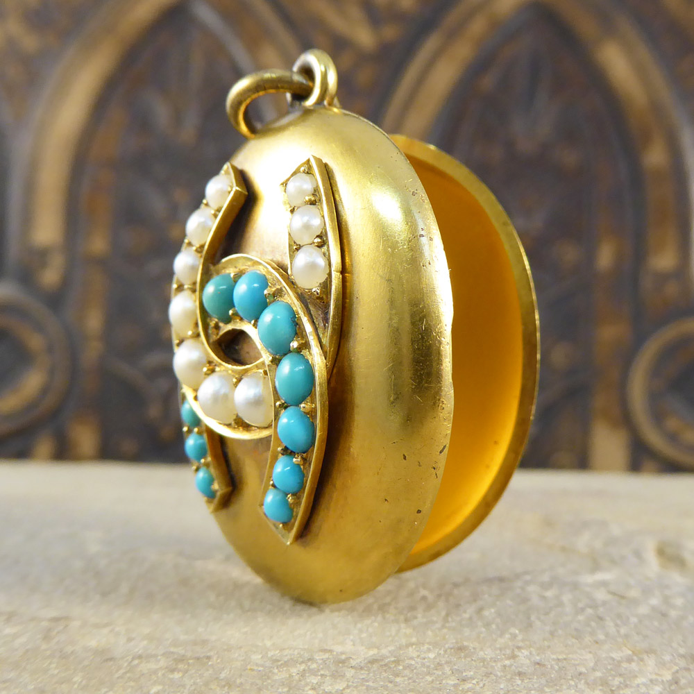 Victorian Turquoise and Pearl Horseshoe Locket Pendant — Jewellery