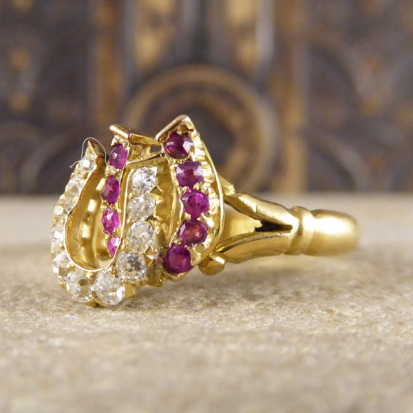 Edwardian Ruby and Diamond Double Horseshoe Ring