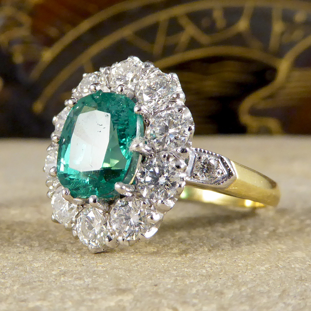 Vintage Emerald and Diamond Cluster Engagement Ring — Jewellery Discovery