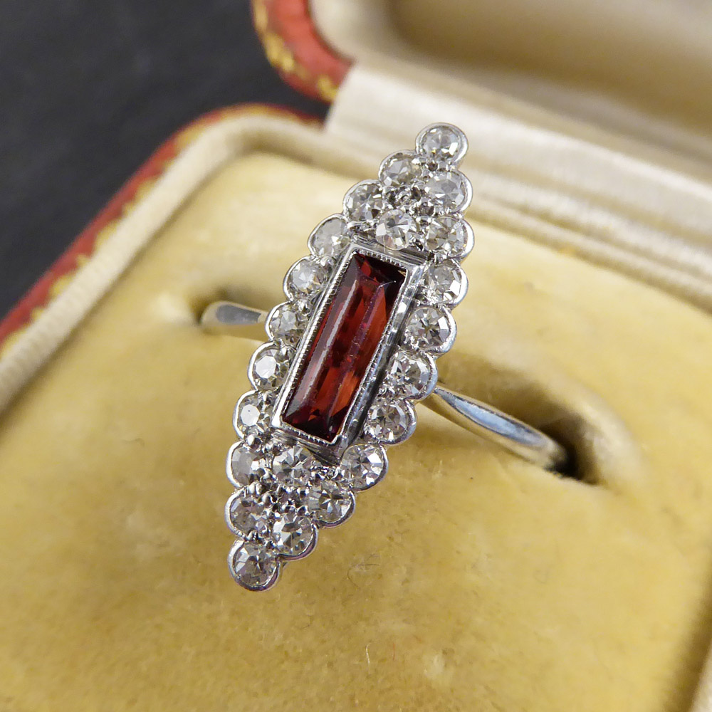 Art Deco Garnet and Diamond Marquise Ring — Jewellery Discovery