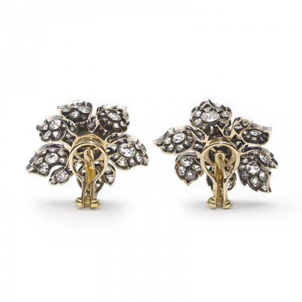 Antique Victorian Old Cut Diamond Flower Earrings, 9 carats