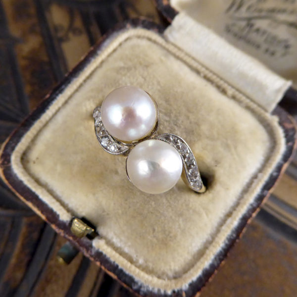 Edwardian Pearl and Diamond Twist Ring