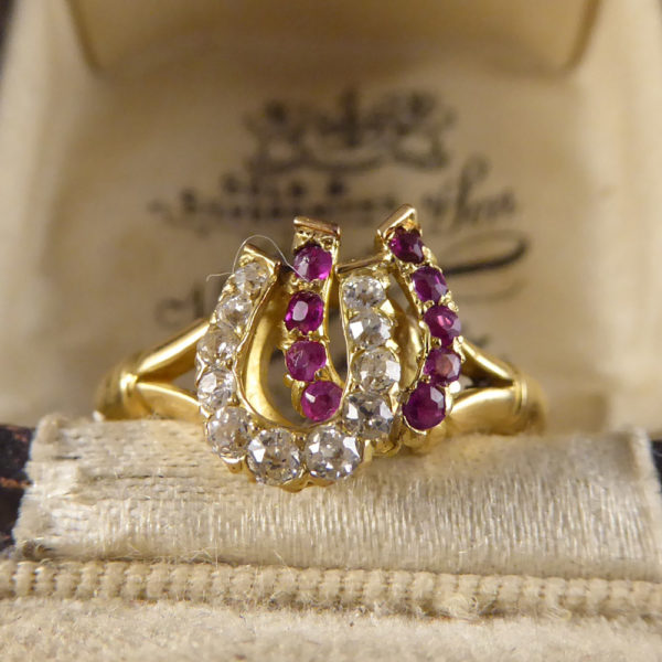 Edwardian Ruby and Diamond Double Horseshoe Ring