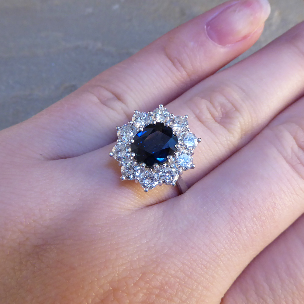 Sapphire and Diamond Cluster Ring