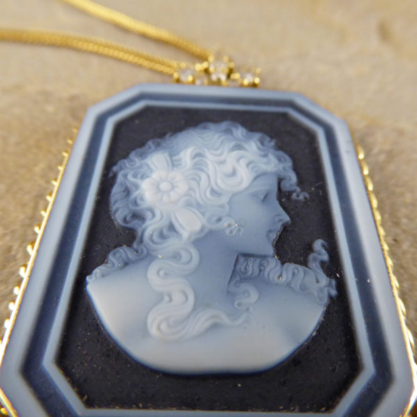 Diamond and Banded Agate Portrait Pendant