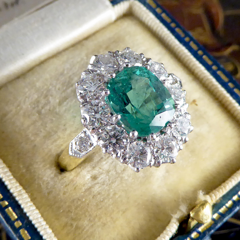 Vintage Emerald and Diamond Cluster Engagement Ring — Jewellery Discovery