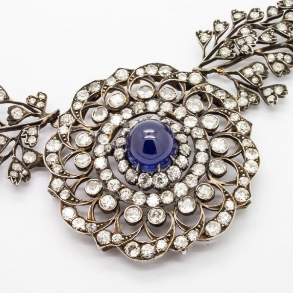 Antique Cabochon Sapphire Diamond Necklace