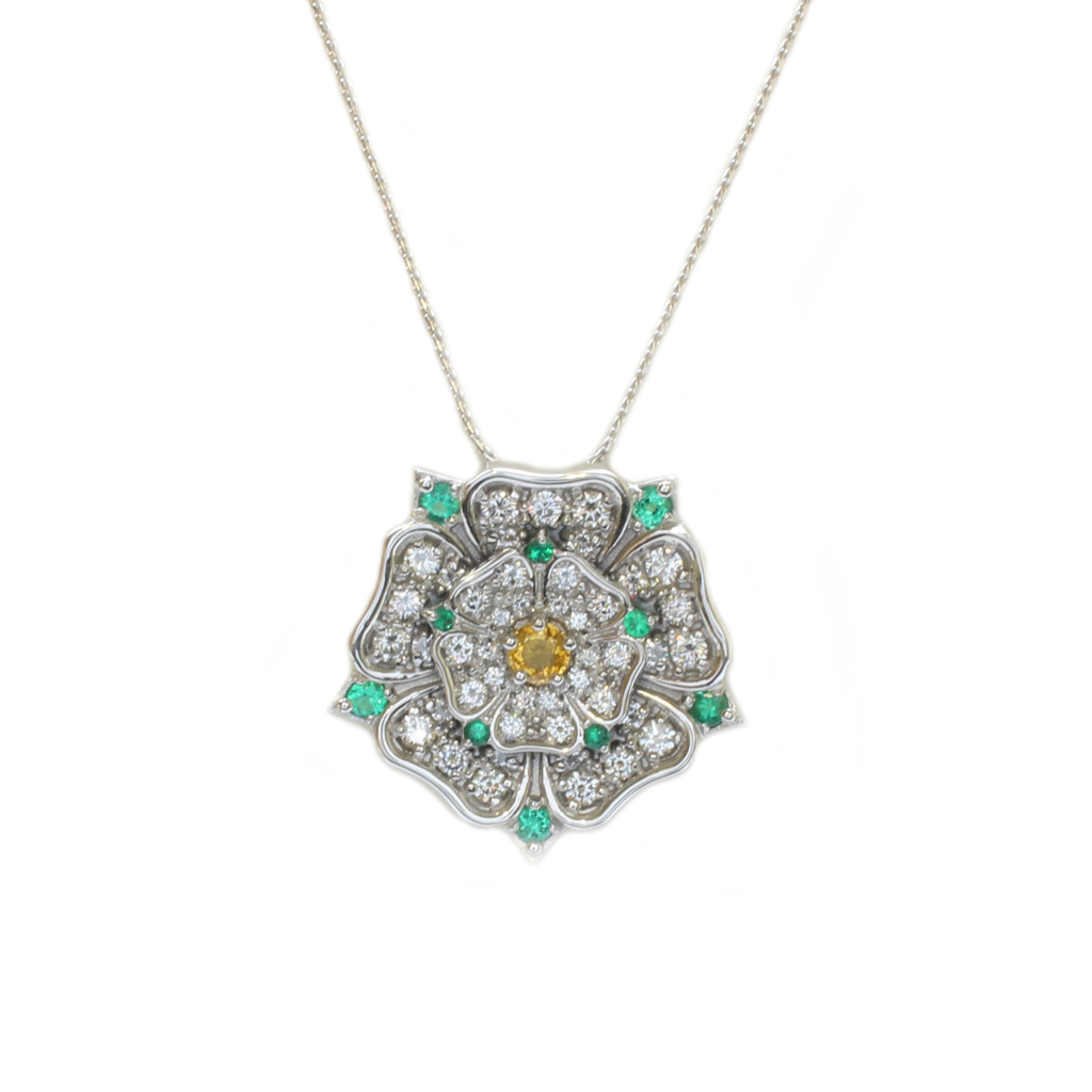 Yellow Sapphire, Emerald & Diamond Yorkshire Rose Pendant — Jewellery ...