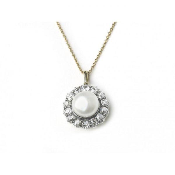 Antique Victorian Natural Pearl and Old Cut Diamond Cluster Pendant
