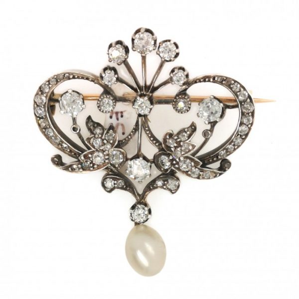 Antique Edwardian Diamond Pearl Brooch 5ct Of Diamond – Antique Jewellery  Online