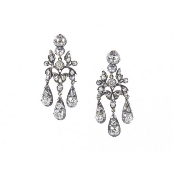 Antique Victorian Diamond Drop Earrings Silver and Gold