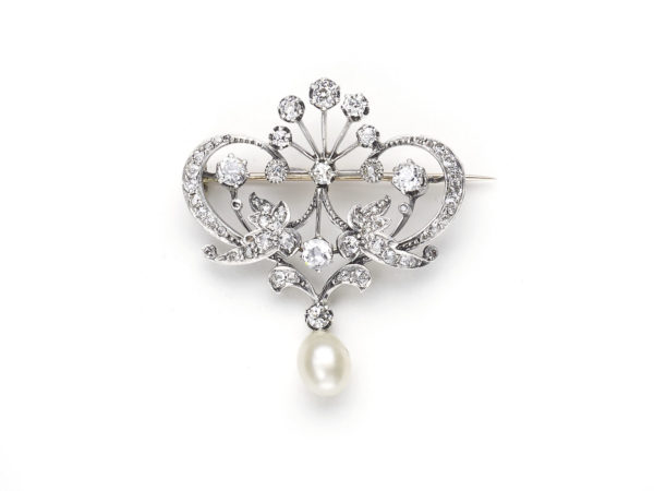 Edwardian Belle Époque Pearl Diamond Brooch