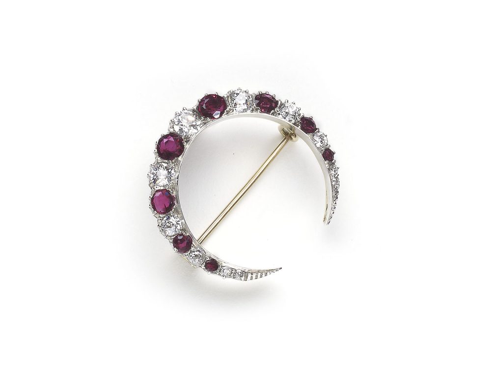 Victorian Ruby Diamond Crescent Brooch — Jewellery Discovery