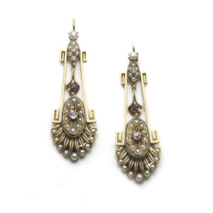 Victorian Pearl Ruby Diamond Gold Earrings