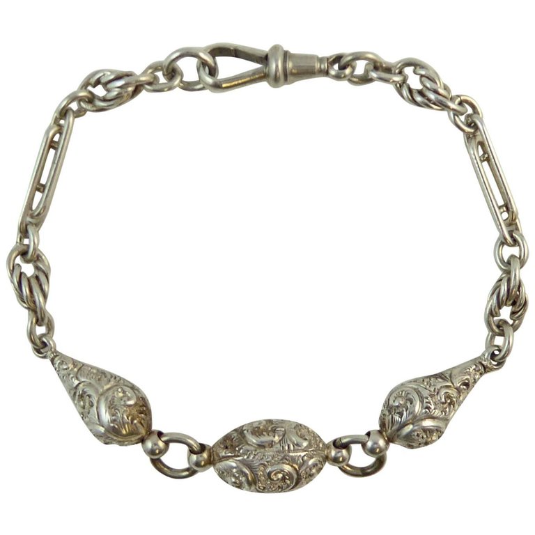 Antique Victorian Hand Engraved Silver Albertina Bracelet — Jewellery ...