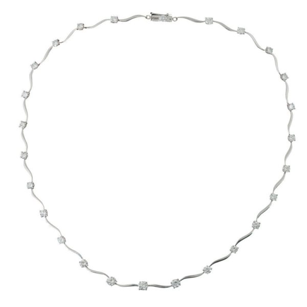 18ct White Gold & Diamond Wave Necklace