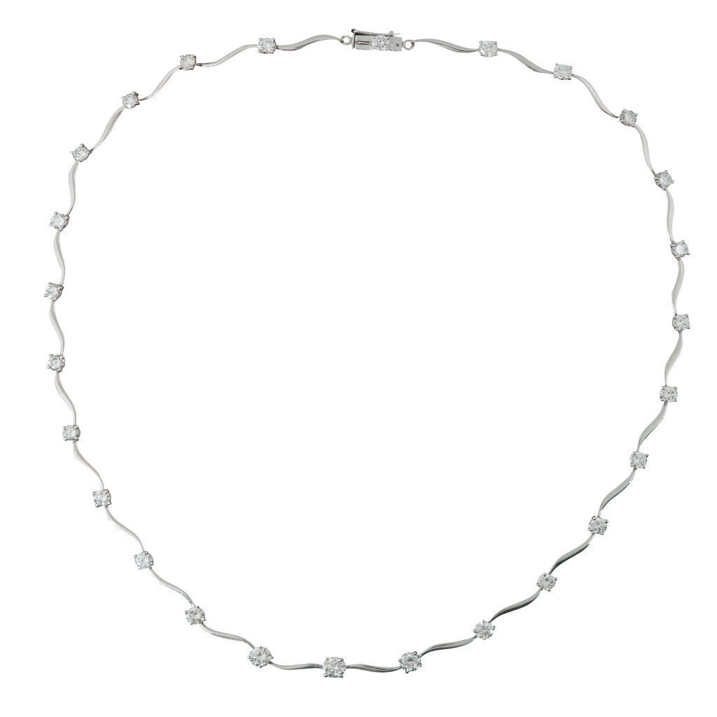 18ct White Gold & Diamond Wave Necklace - Jewellery Discovery