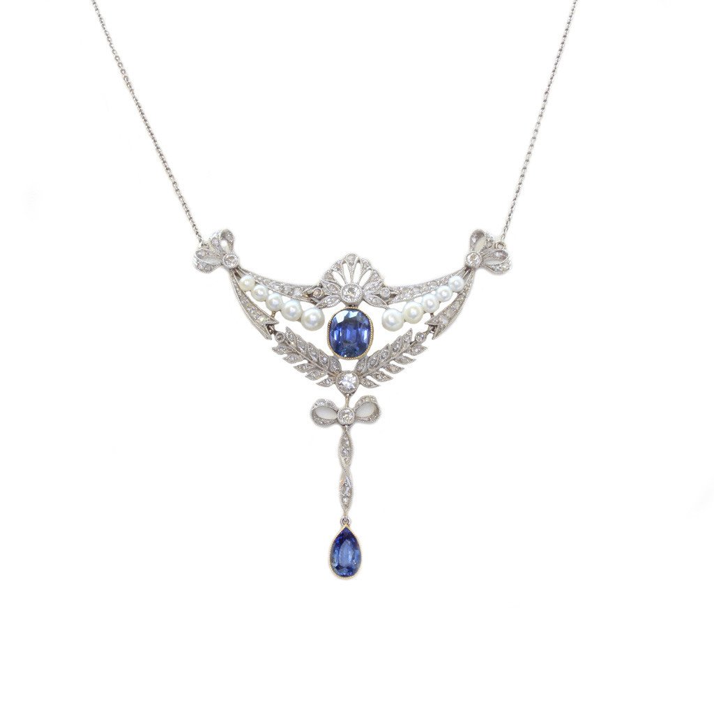 Platinum, Sapphire, Diamond & Pearl Oriental Necklace — Jewellery Discovery