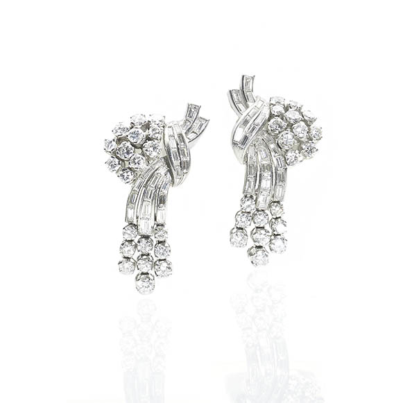 1950's Diamond Clip Drop Earrings - Jewellery Discovery