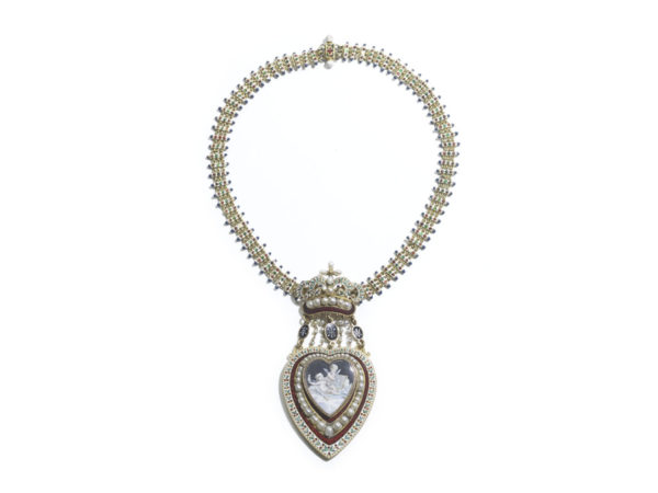 Antique Victorian Enamel & Pearl Cherub Locket Necklace