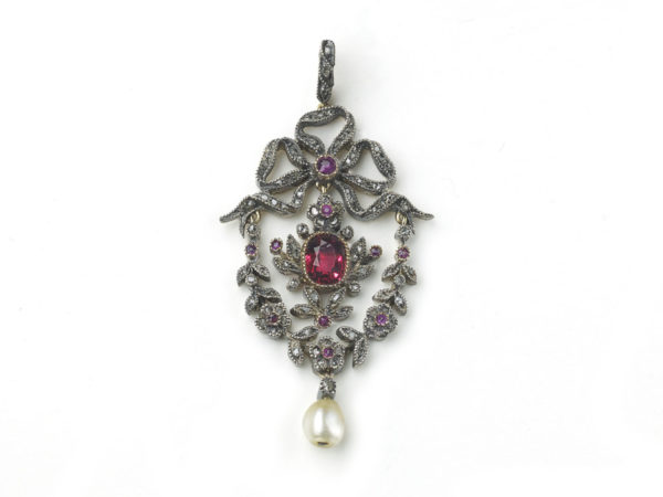 Antique Red Spinel Diamond and Ruby Pendant