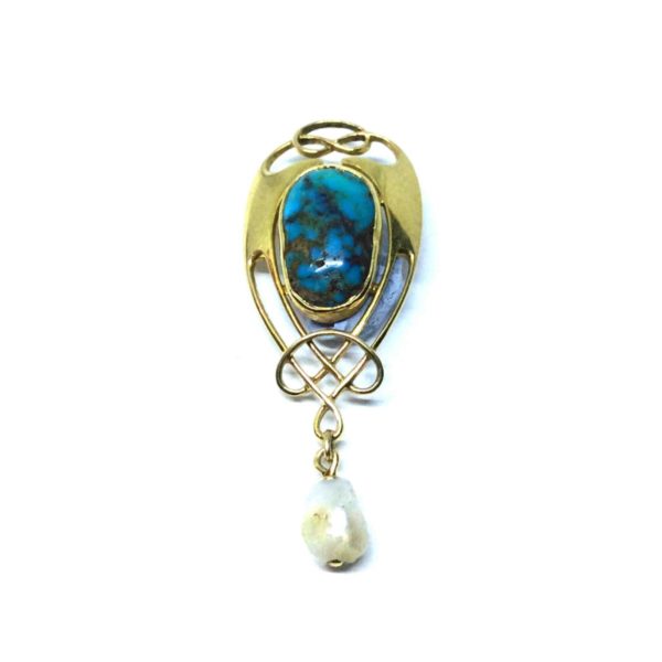 Antique Arts & Crafts Murrle Bennett Turquoise & Pearl Pendant