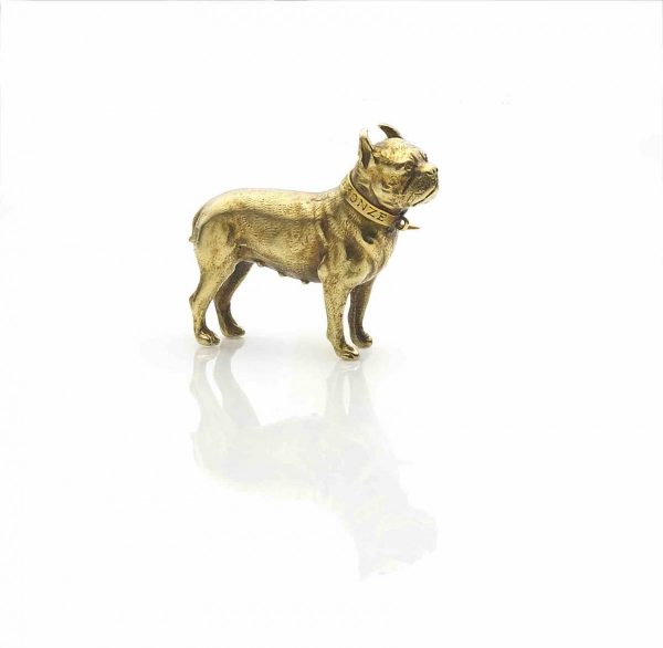 Antique Edwardian French Bulldog Gold Brooch