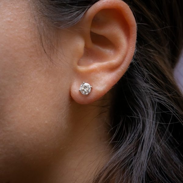 Diamond Single Stone Stud Earrings Platinum, 2.00 Carats